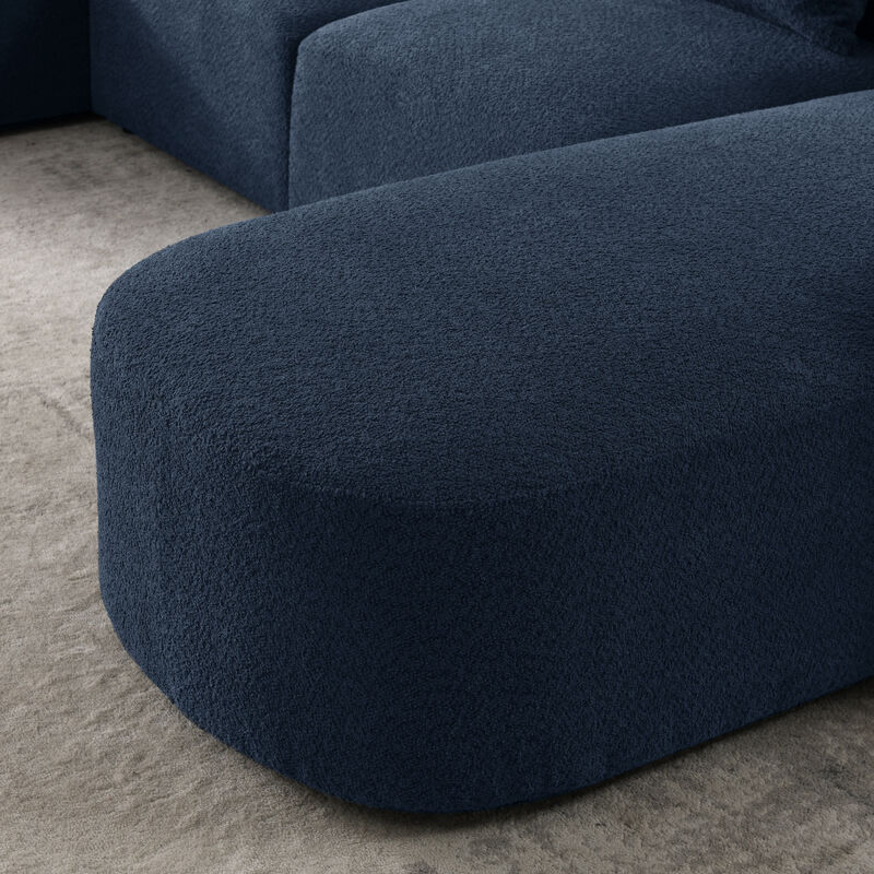 Navy Loop Yarn L-Shaped Sectional with Ottoman