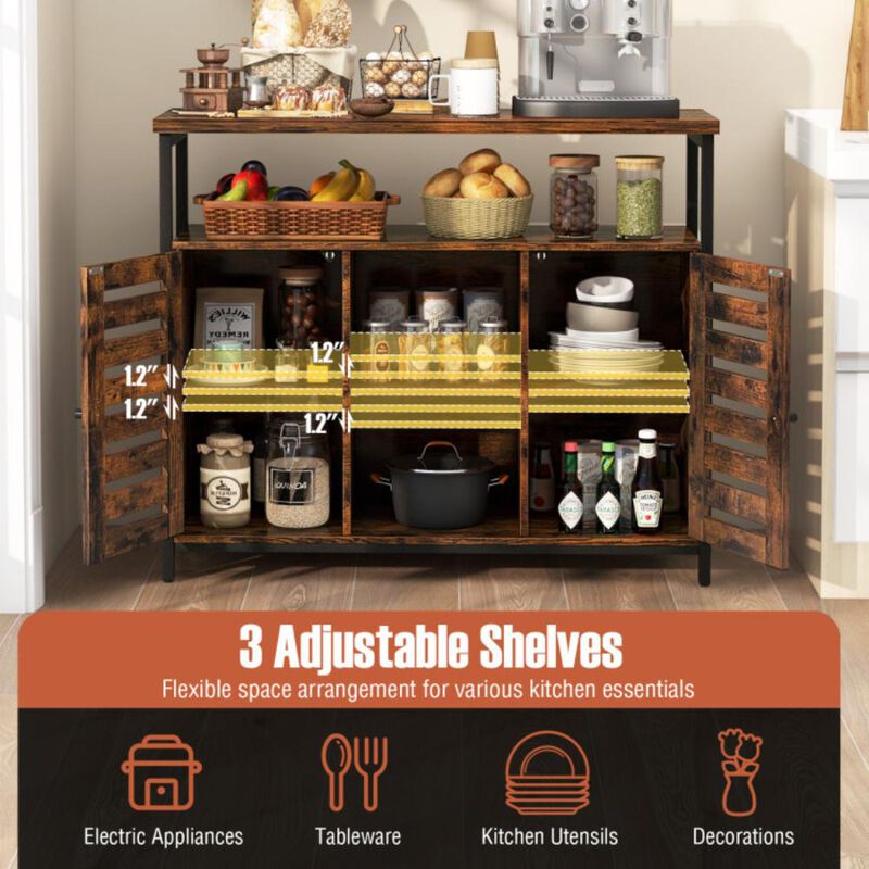Hivvago Buffet Cabinet Industrial Sideboard Storage Cabinet with Slatted Door and 3 Adjustable Shelves