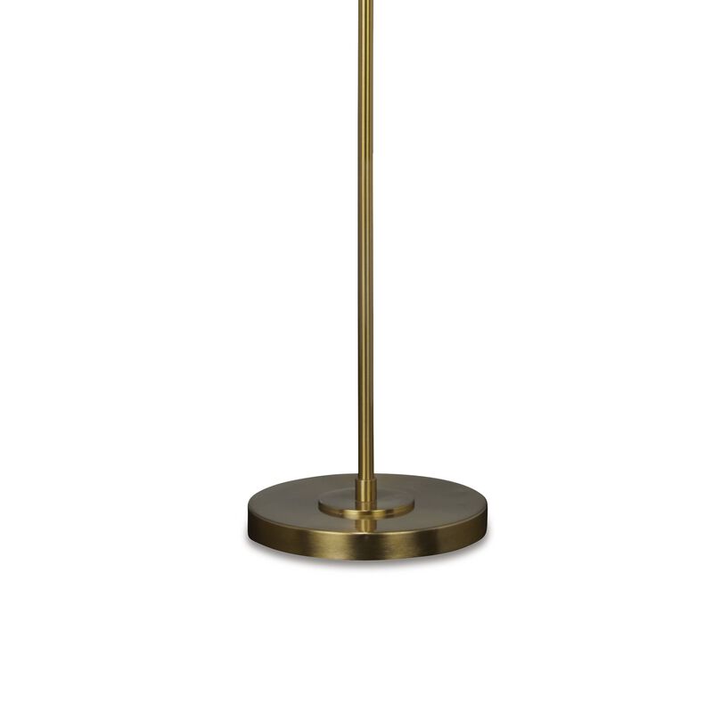 Rhys 60 Inch Floor Lamp, Adjustable Arm, White Drum Shade Round Brass Metal - Benzara