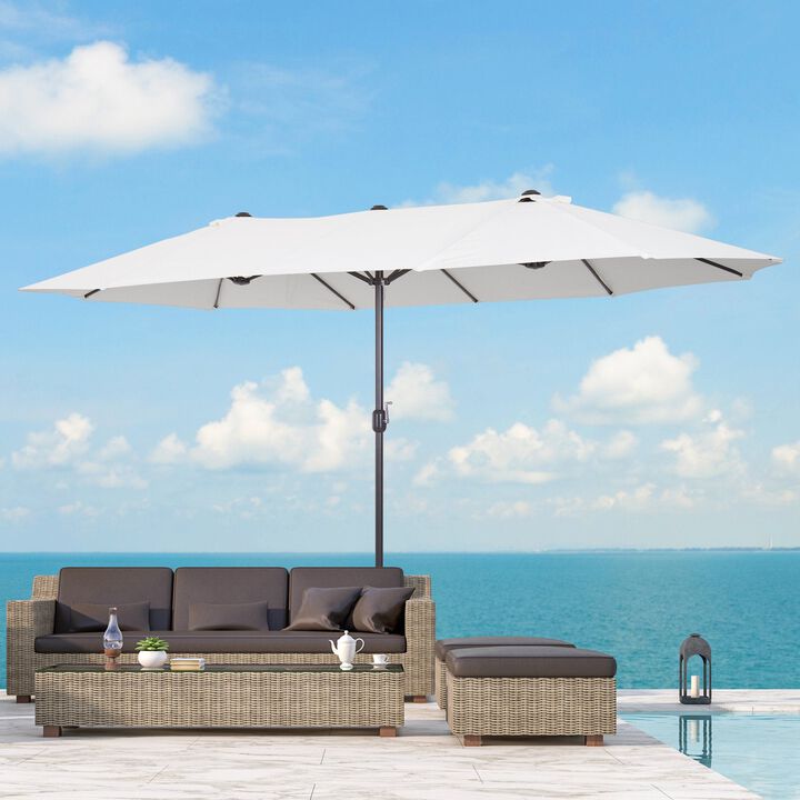 Cream Dual-Sided Shade: 15ft Double Patio Umbrella with Crank