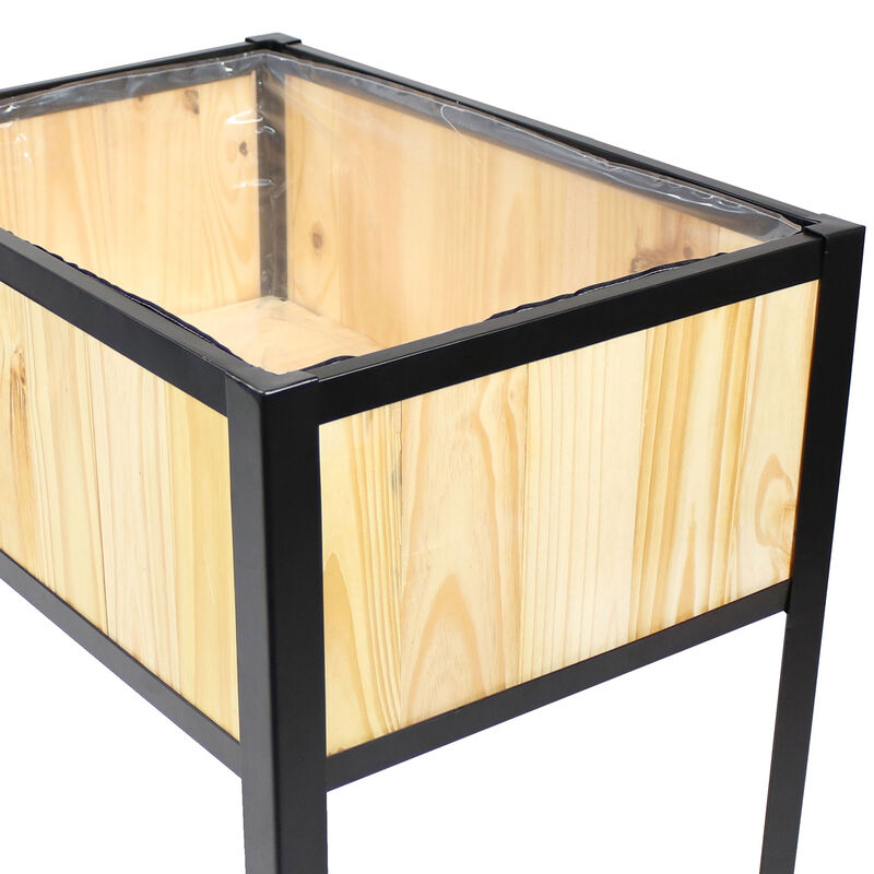 Steel-Framed Acacia Wood Raised Garden Bed