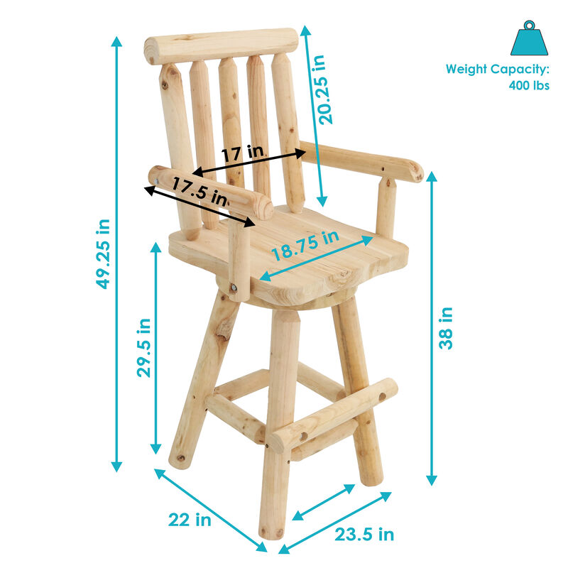 Sunnydaze Rustic Log Style Unfinished Fir Wood Indoor Bar Stool
