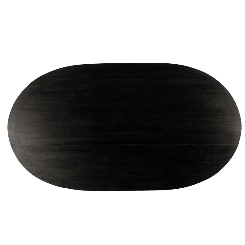 Jano Dining Table, 79 Inch Oblong Top with Tapered Pedestal Base, Sandblasted Black Mango Wood