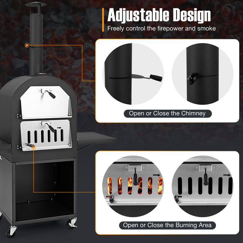 Outdoor Pizza Oven with Protective Cover, Grill Racks, and Built-in Thermometer