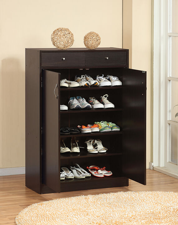 2-Door Red Cocoa Shoe Cabinet with 2 Drawers and 5 Shelves Organizer with Spacious Top