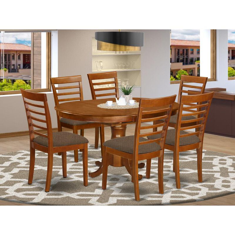 East West Furniture POML7-SBR-C 7 PC Dining room set for 6-Oval Dining Table with Leaf with 6 Dining Chairs.