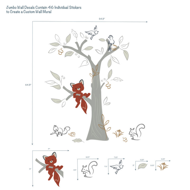 Lambs & Ivy Treetop Fox Beige Tree w/ Woodland Animals Wall Decals/Stickers