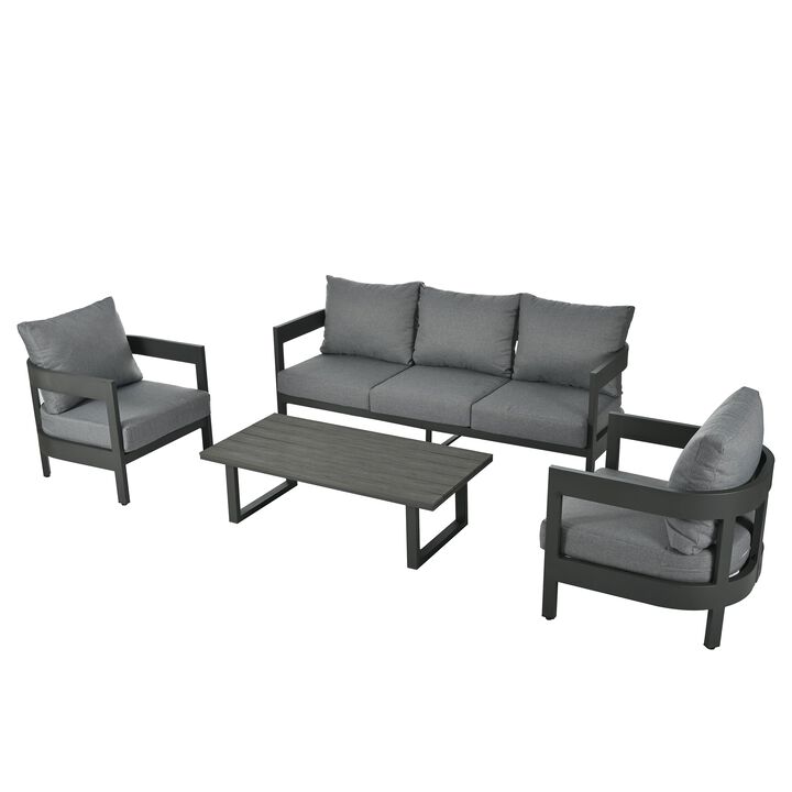 Mondawe 5-Piece Iron Outdoor Sofa Leisure Set,Weatherproof Dining Table & Chair Set For Patio Garden