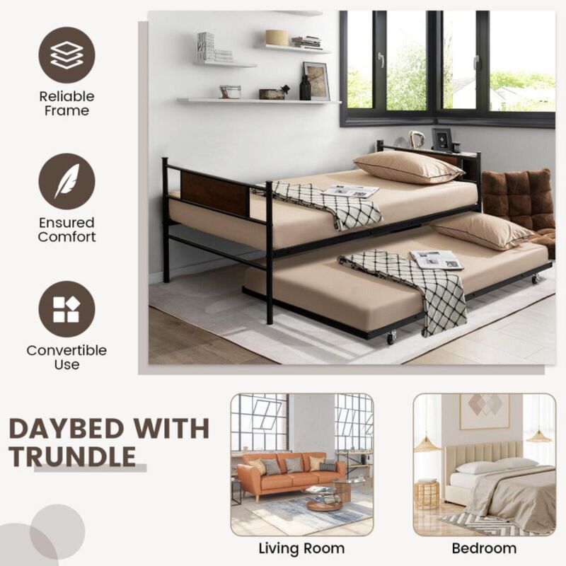 Hivvago Twin Size 2-In-1 Daybed Frame with Pullout Trundle