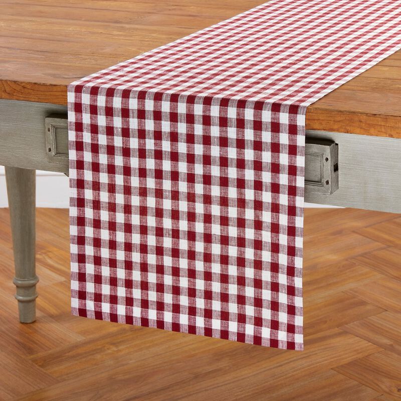Solino Home 100% Pure Linen Table Runner | Gingham Check