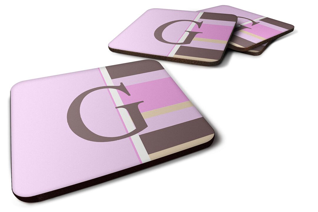 Caroline's Treasures CJ1005-GFC Monogram-Pink Stripes Foam Coasters (Set of 4), Initial Letter G, 3.5 H x 3.5 W, Multicolor