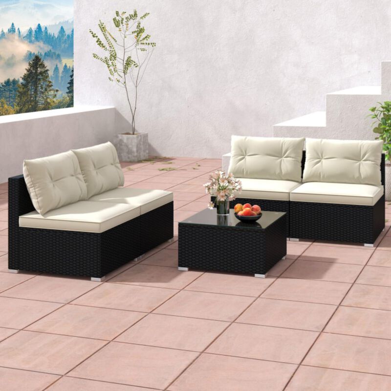 Hivvago 5 Pieces Outdoor Patio Furniture Set with Cushions and Coffee Table