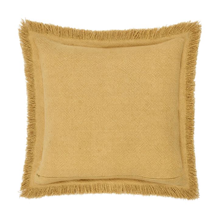 Dax Accent Throw Pillow, 22 Inch Square, Yellow Cotton Woven Texture - Benzara