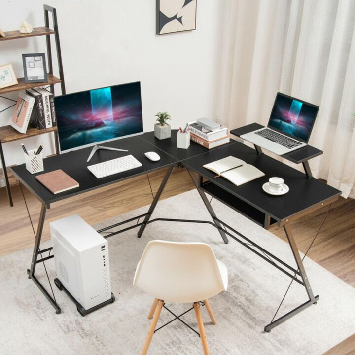 Hivvago L Shaped Computer Desk Home Office Workstation with Movable Monitor Stand
