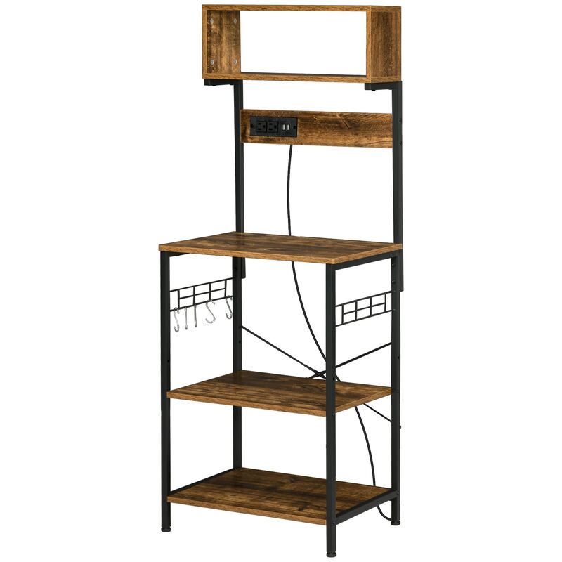 HOMCOM Baker's Rack with Power Outlet, USB Charger, Microwave Stand, Brown