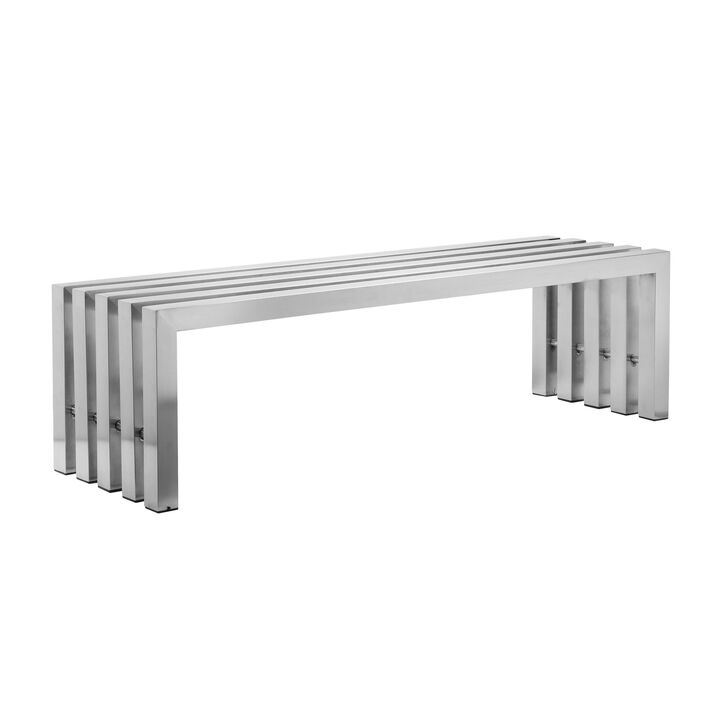 Namo 58 Inch Accent Bench, Sleek Modern Design, Rectangular, Chrome Metal - Benzara