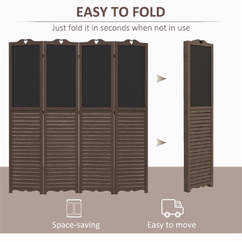 Wooden Privacy Screen Decorative Room Separator with Louvered Panels