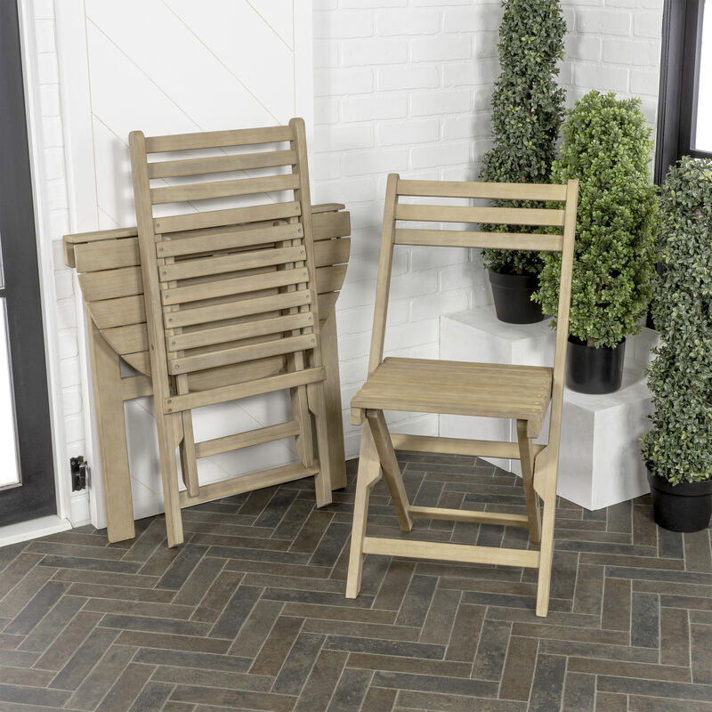 Cadiz Classic French Country 3-Piece Acacia Wood Half-Round Outdoor Folding Bistro Set