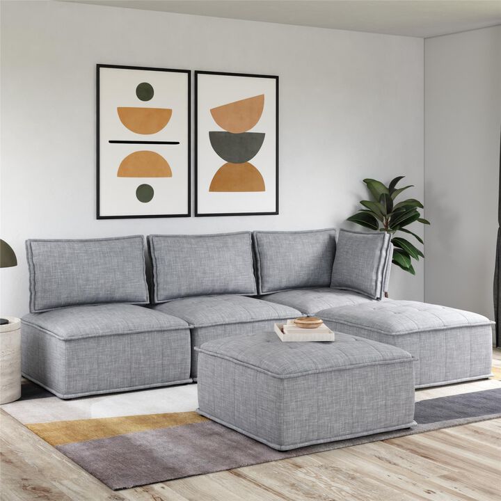 Amos Modular Ottoman for Sectional Sofa, Gray Linen