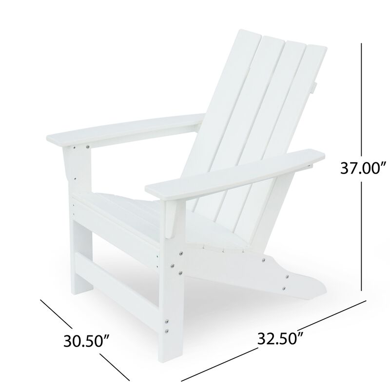 Elisa Outdoor Adirondack Chair, White Resin, Slat Panel Back and Seat - Benzara