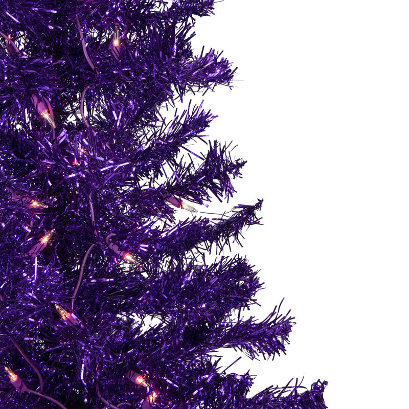 6' Pre-Lit Purple Artificial Tinsel Christmas Tree  Clear Lights
