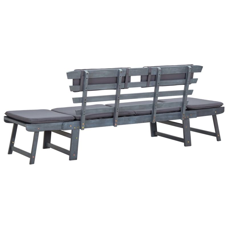 vidaXL Garden Bench with Cushions 2-in-1 74.8" Gray Solid Acacia Wood