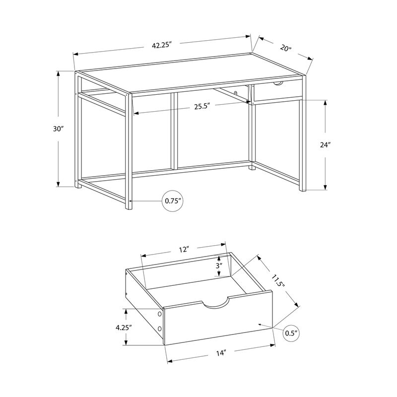 Monarch Specialties I 7222 Computer Desk, Home Office, Laptop, Storage Drawer, 42"L, Work, Metal, Laminate, White, Grey, Contemporary, Modern