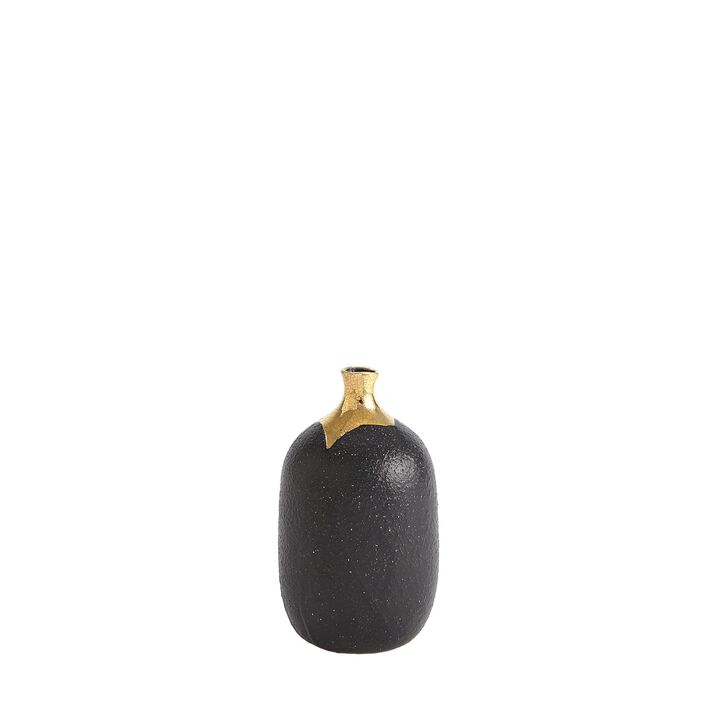 Dipped small Black Golden Crackle Vase