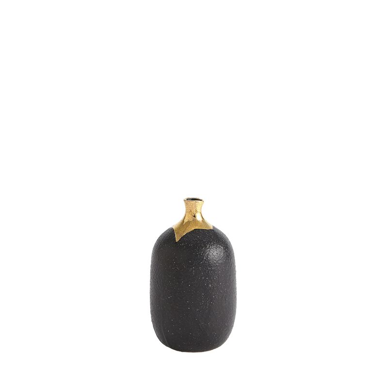 Dipped small Black Golden Crackle Vase