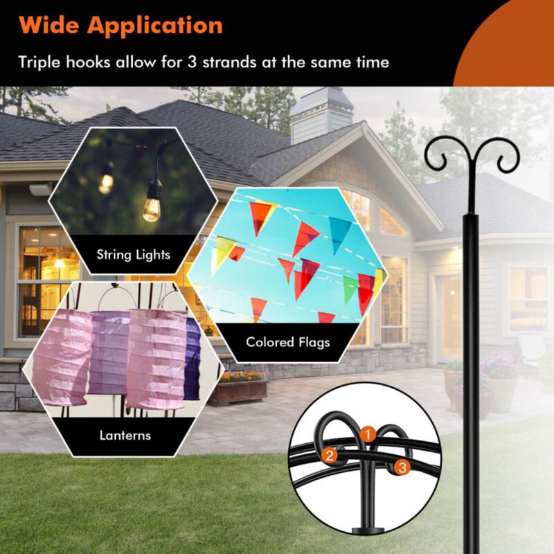 Hivvago 8/10 Feet 2 Pack  Outdoor String Light Poles with Top Arc Hook and 5-Prong Base