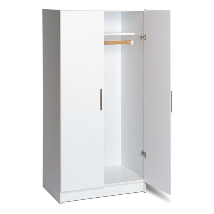 Hivvago White 2 Door Wardrobe Cabinet with Hanging Rail and Storage Shelf