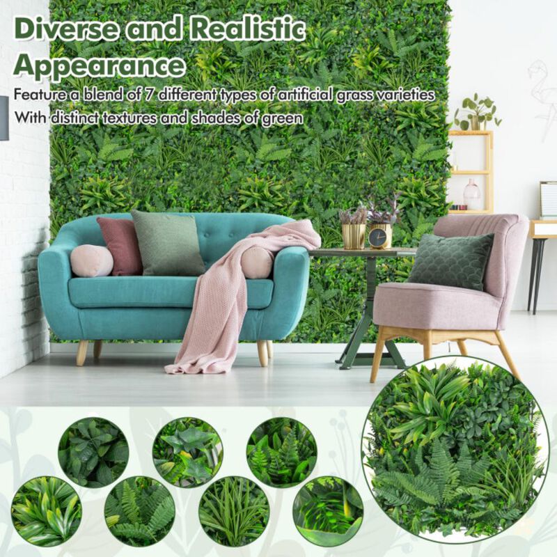 Hivvago 4 Pieces 20 x 20 Inch Artificial Hedge Boxwood Panels with Diverse Leaves