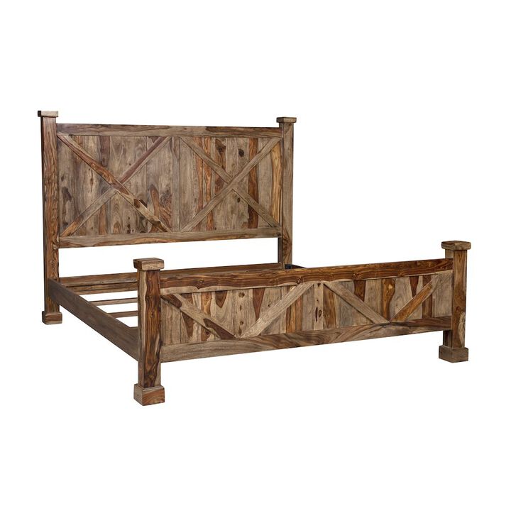Porter Designs Crossroads Solid Sheesham Wood King Bed, Brown