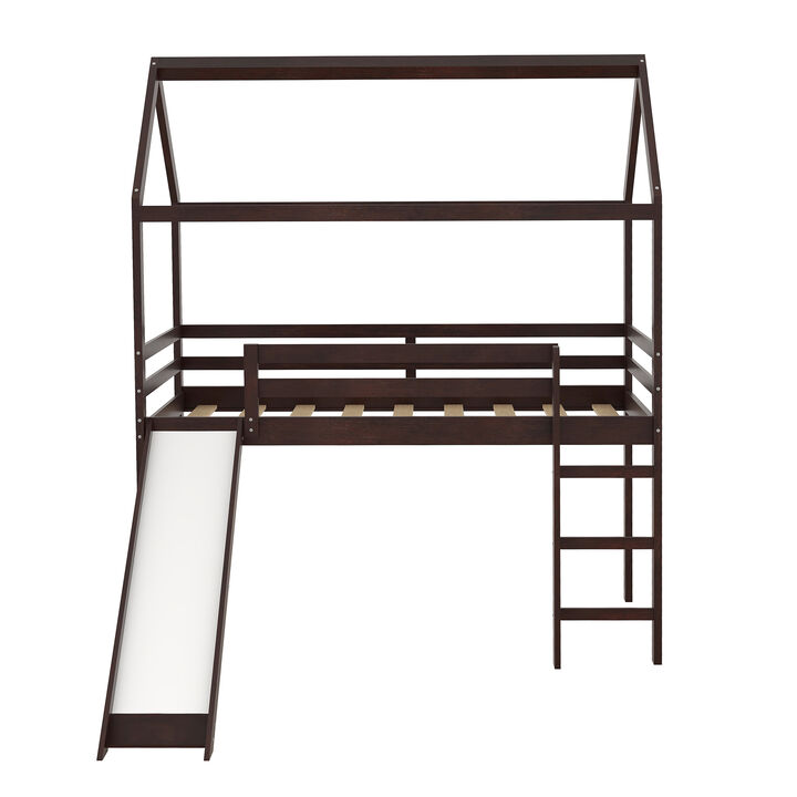 Merax Kids Children House Bed Loft Bed with Slide