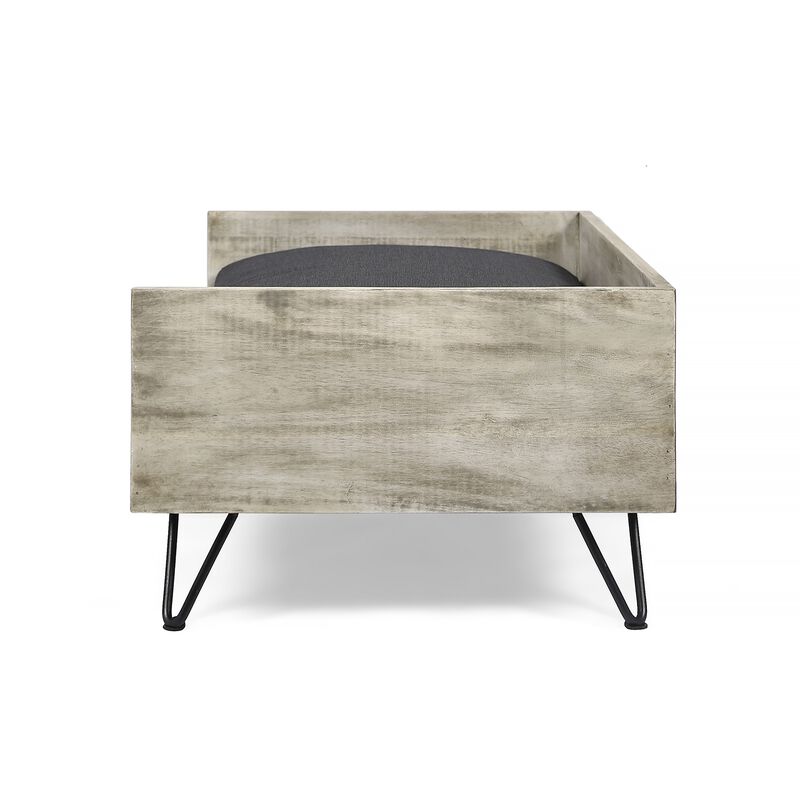 Paulo Dog Pet Bed, Gray Fabric Soft Cushioning, Taupe Gray, 30 Inch - Benzara