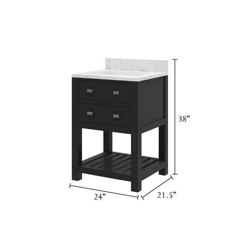 Madalyn 24 In. Single Sink Carrara White Marble Countertop Bath Vanity in Espresso