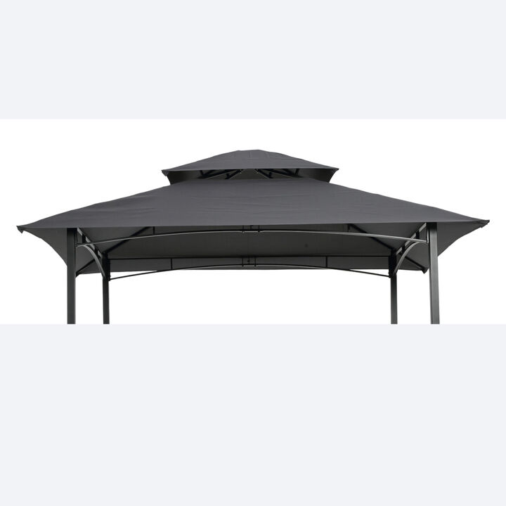 8x5FT Grill Gazebo Replacement Canopy, Double Tiered Bbq Tent Roof Top Cover