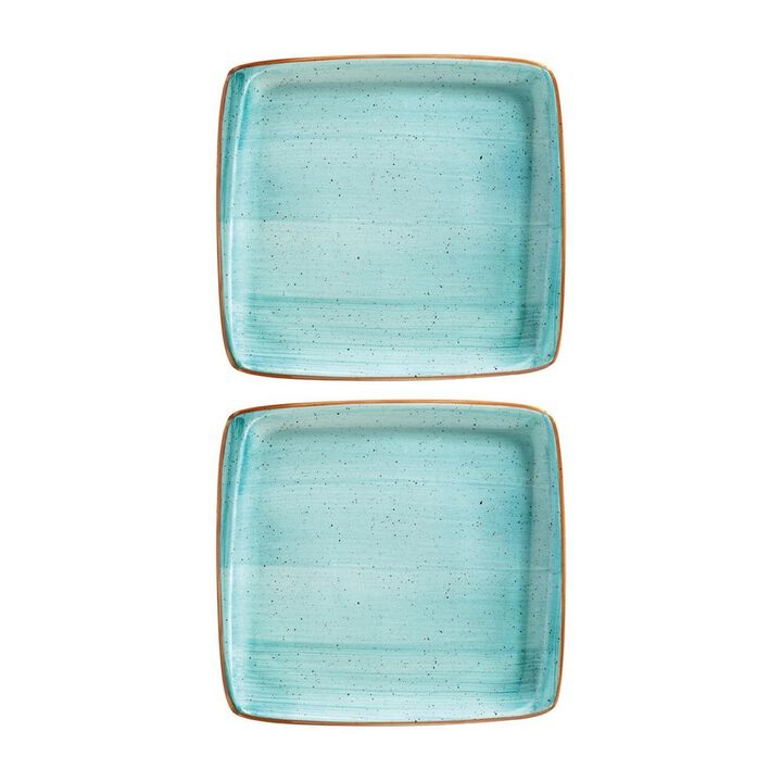 Aqua 8.5" x 8" Square Blue Porcelain Plate (Set of 2)