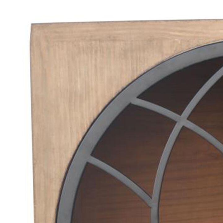 Veria Small China Cabinet, 2 Door Arch Frame, Antique Brown 42 Inch - Benzara