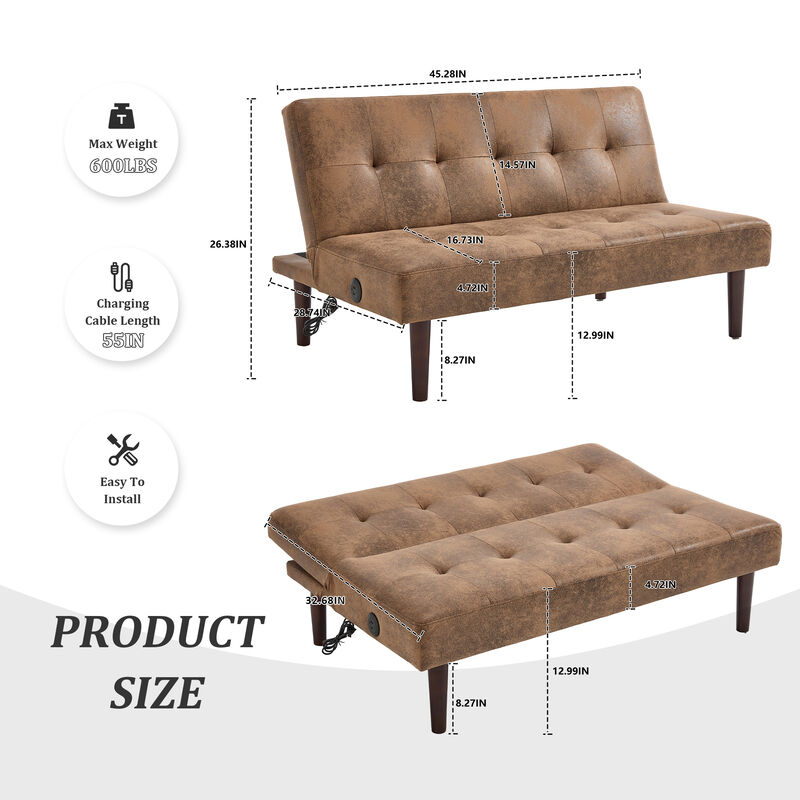 Merax Adjustable Sofa Chaise lounge Futon with Charging Port