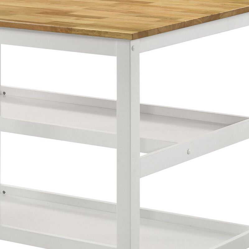 Kiyana Counter Height Table, 2 Shelves, 43 Inch Brown Hardwood, White - Benzara
