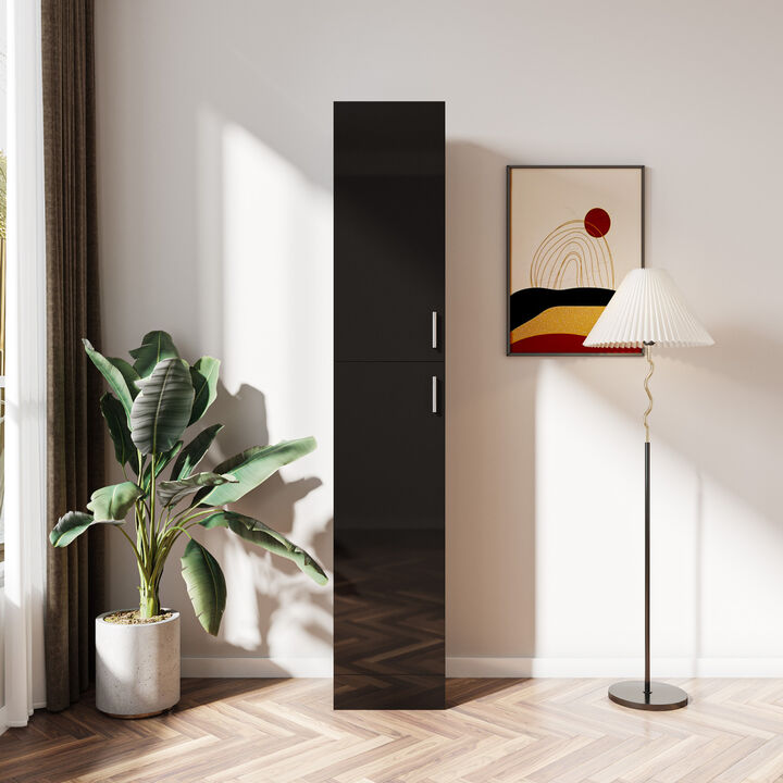 Freestanding Cabinet With Inadjustable Shelves And Two Doors For Kitchen, Dining Room, Black