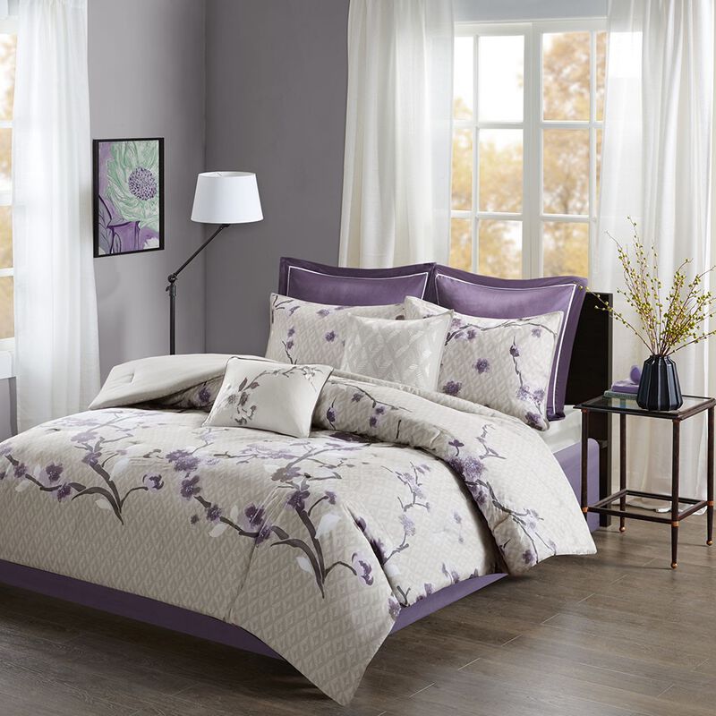Gracie Mills Isaac 200 TC 8-Piece Floral Cotton Sateen Comforter Set