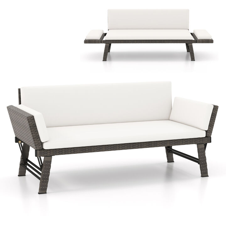 Outdoor Convertible Sofa Daybed with Adjustable Armrests for Balcony