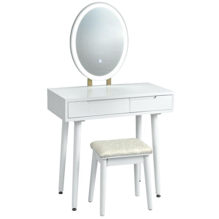 Hivvago Touch Screen Vanity Makeup Table Stool Set with Lighted Mirror