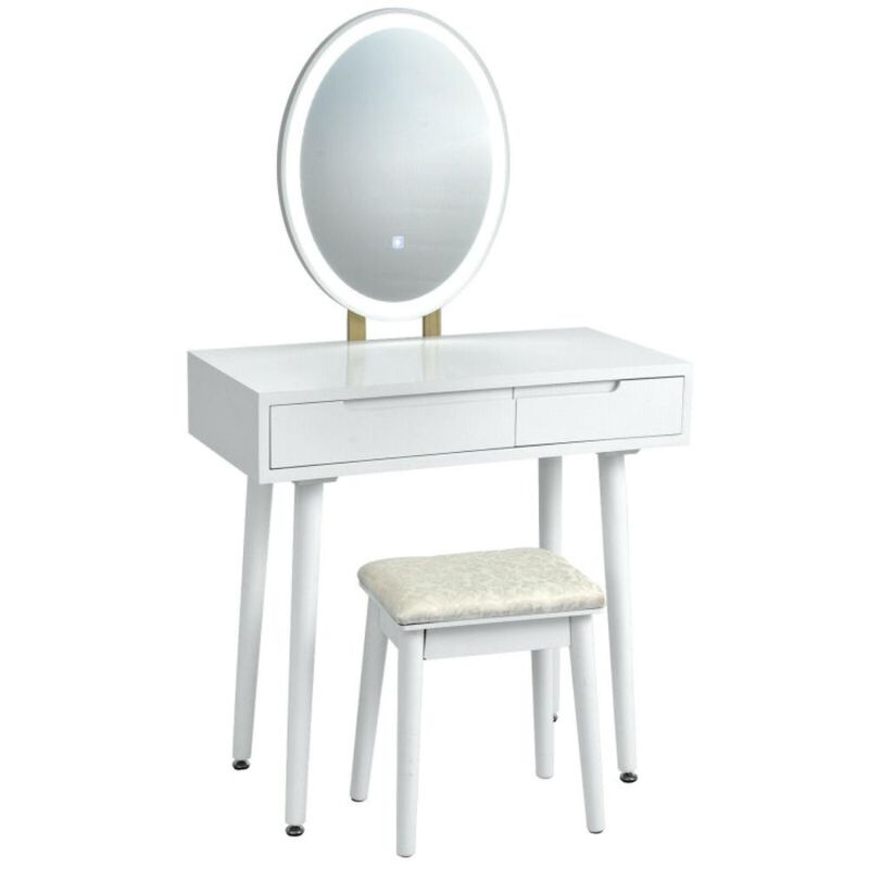 Hivvago Touch Screen Vanity Makeup Table Stool Set with Lighted Mirror