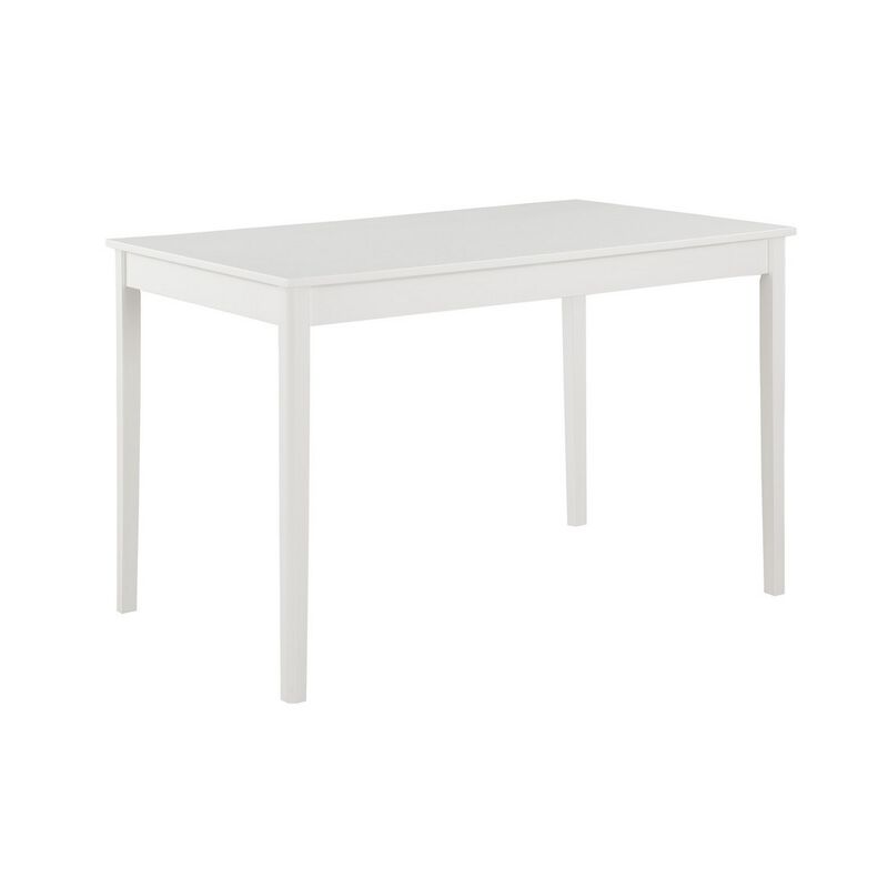 Lav 5 Piece Dining Table and 4 Chair Set, Open Backs, White Solid Wood - Benzara