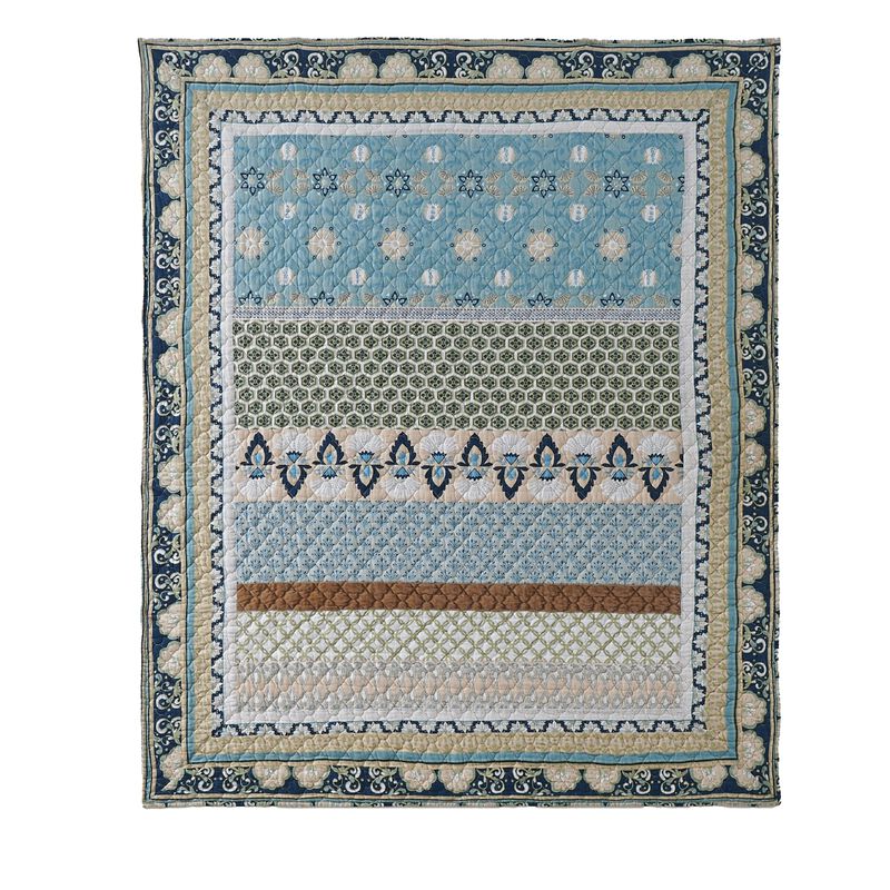 Ello 50 x 60 Inch Quilted Throw Blanket, Bohemian Print, Multicolor Blue