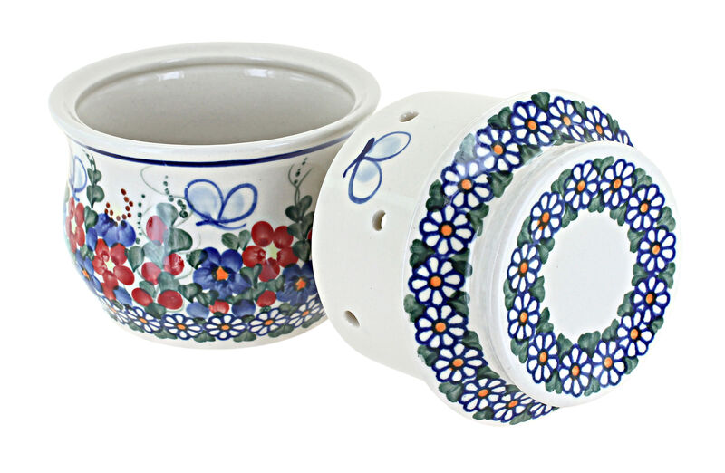 Blue Rose Polish Pottery Garden Of Eden French Butter Dish