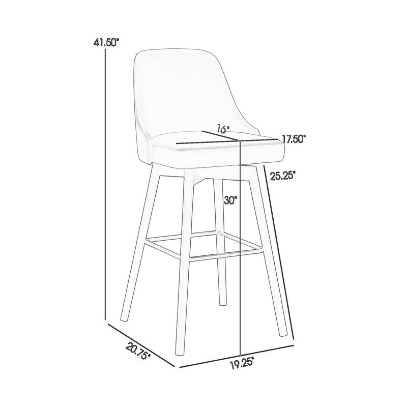 Sean 30 Inch Barstool Chair, Parson Style, Swivel, Gray Faux Leather, Black - Benzara